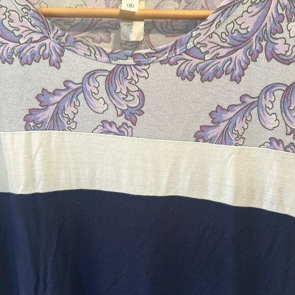 HoneyMe Medium Purple Colorblock Damask Print Short Sleeve Top - Picture 4 of 6